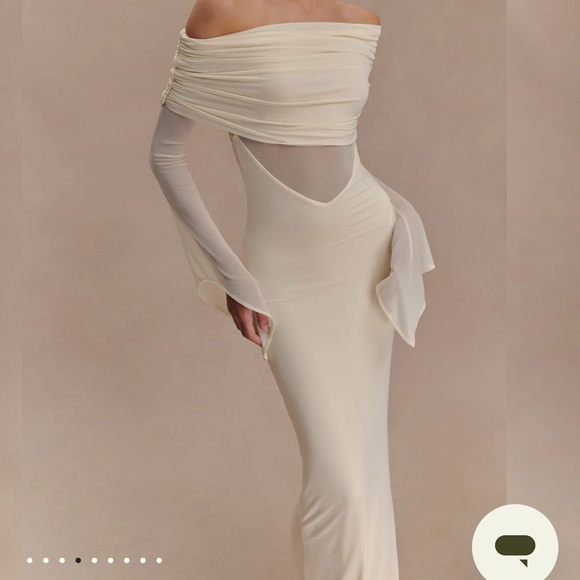 NWT Meshki Kaitlin One Shoulder Slinky And Mesh Maxi Dress - Ivory - Picture 6 of 10